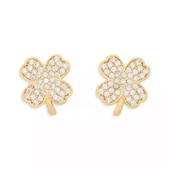 Kate Spade Lucky Charm Gold-Tone Pavé Crystal Clover Stud Earrings NWT - Picture 2 of 8